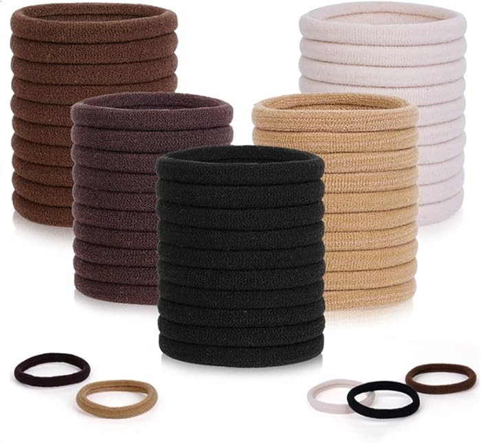 Pimoys 100 Pcs Elastic Hair Ties, Thick Seamless Hair Bands No Damage Soft Ponytail Holders Hair ... | Amazon (US)