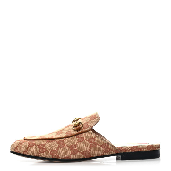 Canvas GG Monogram Horsebit Womens Princetown Slippers 37  Beige Ruggine Rust | FASHIONPHILE (US)