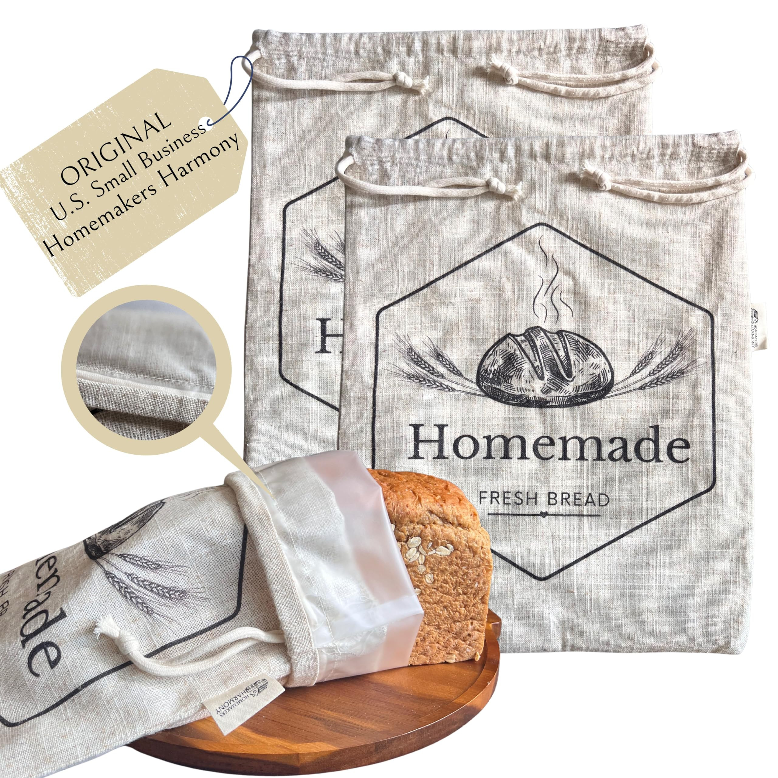 Bread Bags for Homemade Bread by HOMEMAKERS HARMONY | 2 Pack XL Organic Linen Sourdough Bread Bag... | Amazon (US)