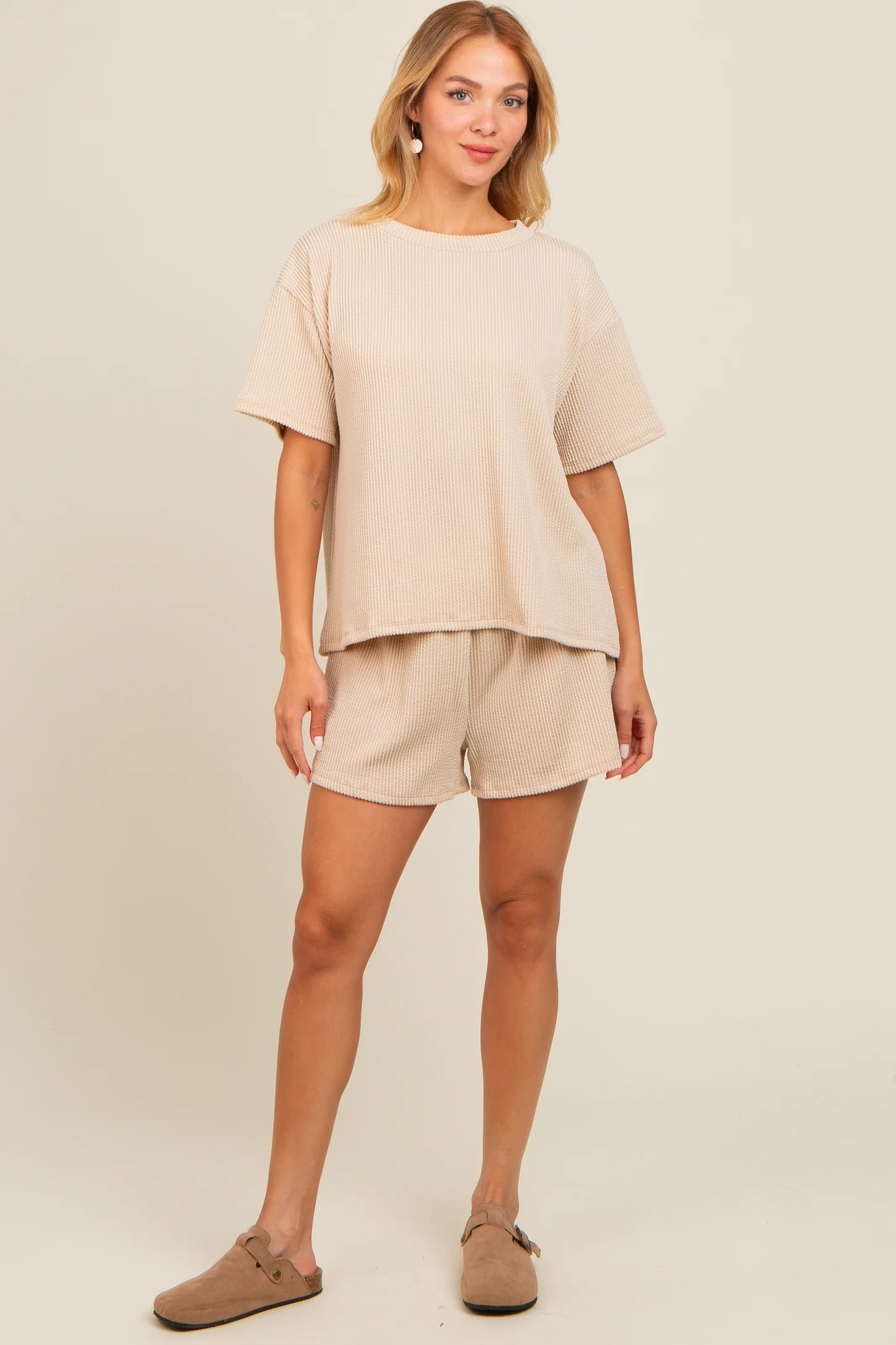 Ivory Ribbed Shorts Set | PinkBlush Maternity