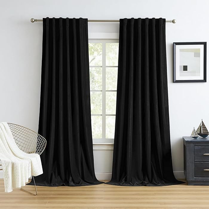 MUMFAS Velvet Black Long Curtains 102 Inches Long 2 Panels, Extra Long Blackout Drapes for Living... | Amazon (US)
