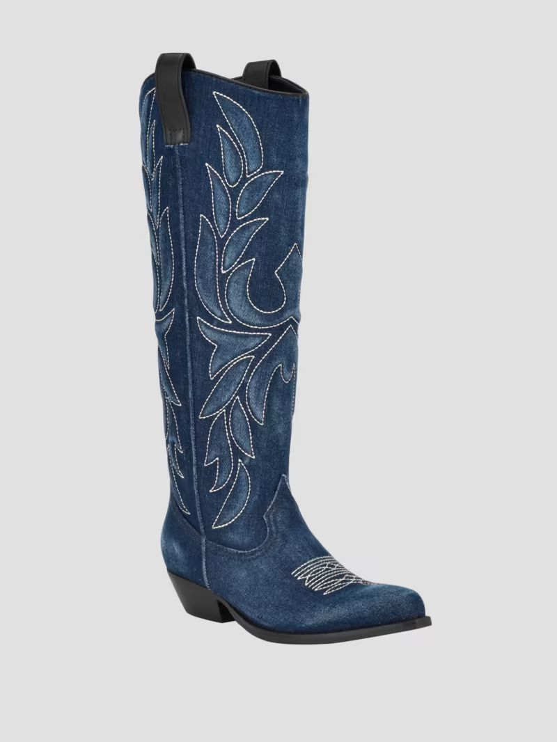 Ginnifer Knee High Denim Cowboy Boots | Guess US | Guess (US)