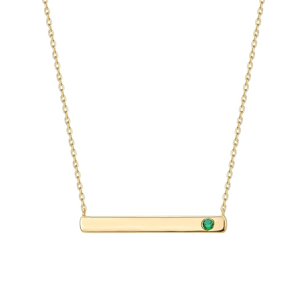 PAVOI 14K Gold Plated Crystal Birthstone Bar Necklace | Dainty Necklace | Gold Necklaces for Wome... | Amazon (US)