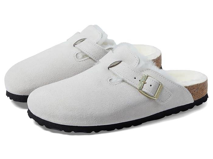 Birkenstock Boston Shearling - Suede (Unisex) Clog Shoes Black/Black Suede : EU 36 (US Women's 5-5.5) Regular | Zappos.com