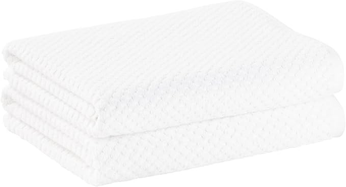 Amazon Basics Odor Resistant Textured Bath Towel, 30 x 54 Inches - 2-Pack, Cotton, White | Amazon (US)