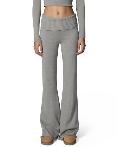 florence by mills Women's Barre Collection Foldover Wide Leg Pant, Heather Grey, Small | Amazon (US)