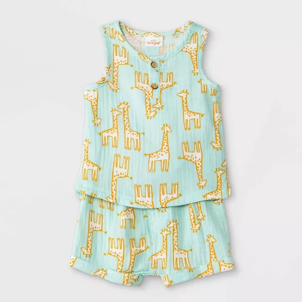 Baby Boys' 2pc Giraffe Gauze Henley Top & Bottom Set - Cat & Jack™ Green | Target