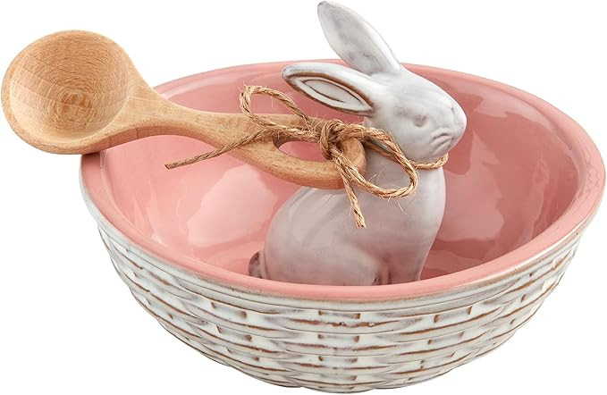 Mud Pie Bunny Bowl Tidbit, 5.75" dia x 4" spoon: 3.5", PINK | Amazon (US)
