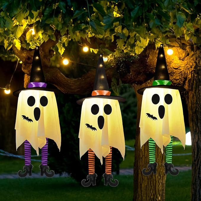 3pcs Halloween Hanging Ghosts Outdoor Decorations, Ghosts of Halloween with Witch Hat Outdoor, Ha... | Amazon (US)