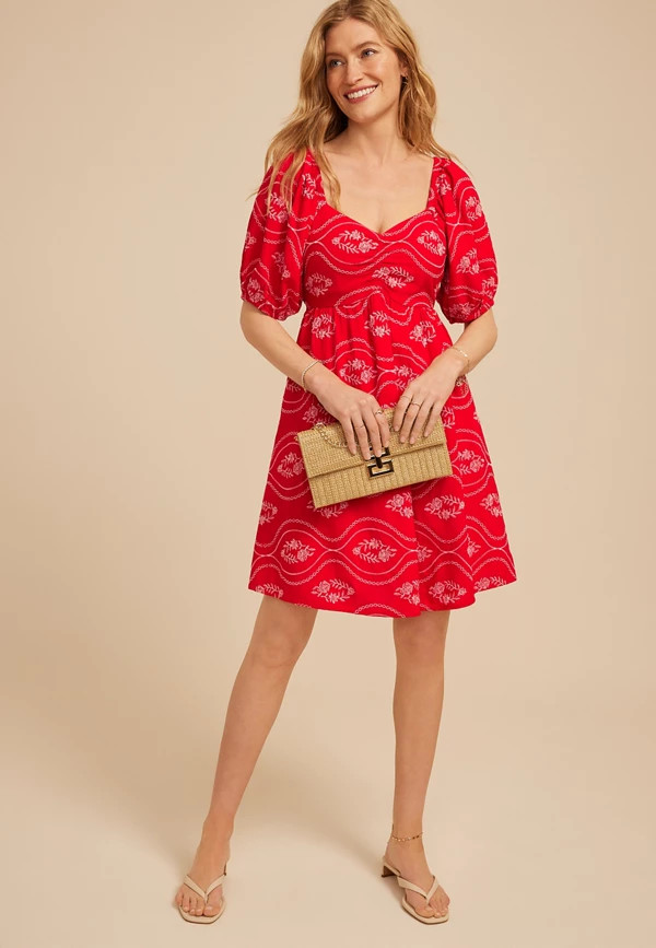 Embroidered Puff Sleeve Mini Dress | Maurices