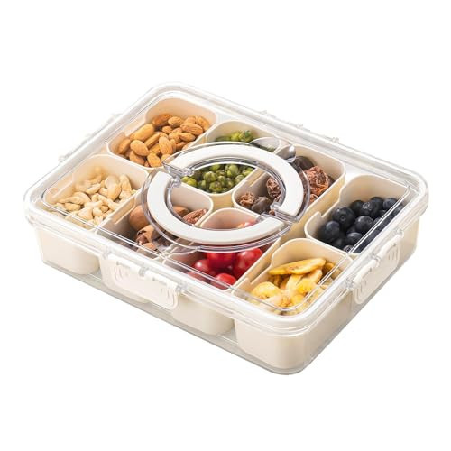BESEFFIE Snackle Box Container for Snacks : Portable Snack Box Container Charcuterie - Divided Serving Tray with Lid and Handle for Travel Picnic Trip Veggies Salad Nut (8 Compartments) | Amazon (US)