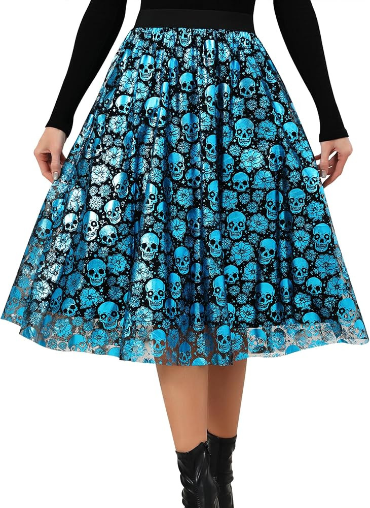 Halloween Skirt for Women Pumpkin Tulle Mesh Midi Dress Party Ghost Cute Witch Funny Print Clothe... | Amazon (US)