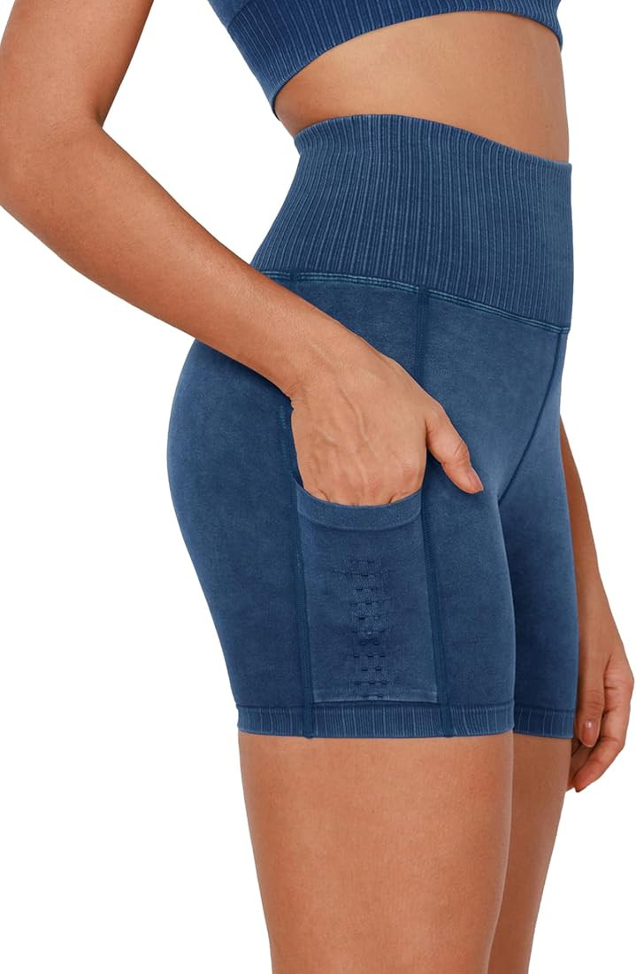 ODODOS Vintage Seamless Capris/Shorts for Women Ribbed High Waist Workout Gym Yoga Capri Leggings | Amazon (US)