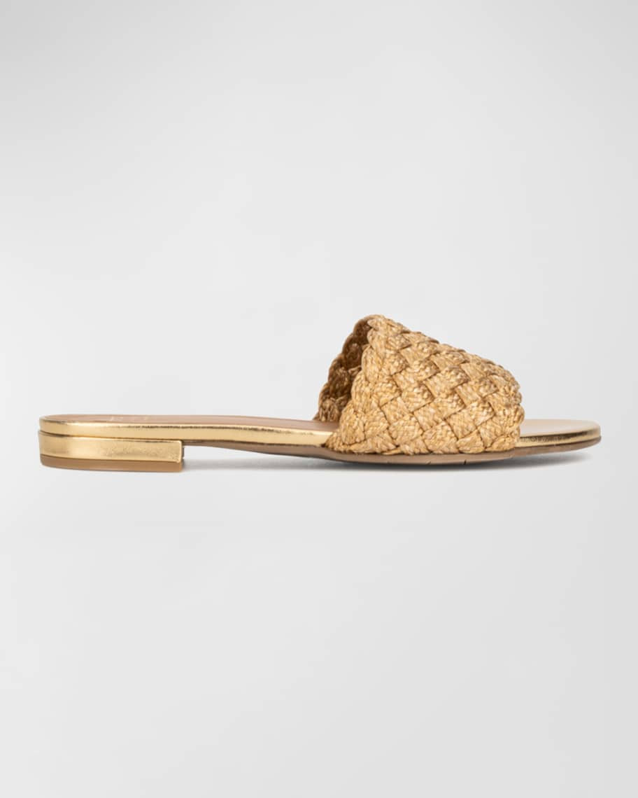 Tatia Woven Raffia Flat Sandals | Neiman Marcus