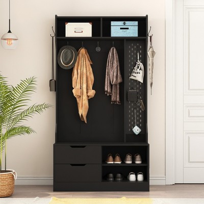 Hall Tree with 6 Hooks, 4-in-1 Entryway Bench with Storage Compartment and Coat Rack, Sturdy MDF Construction | Target