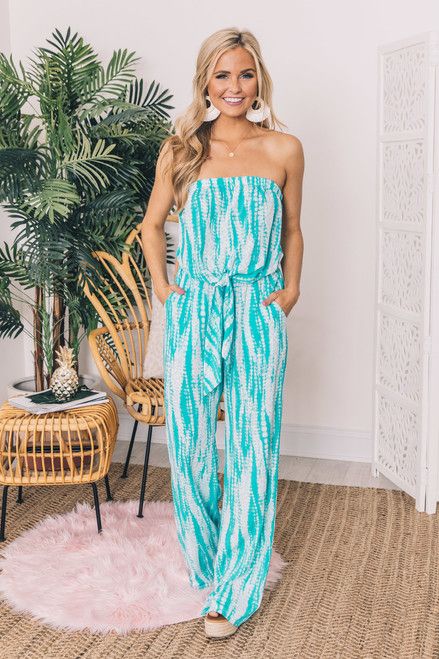 Rising Tide Jumpsuit Turquoise | The Pink Lily Boutique