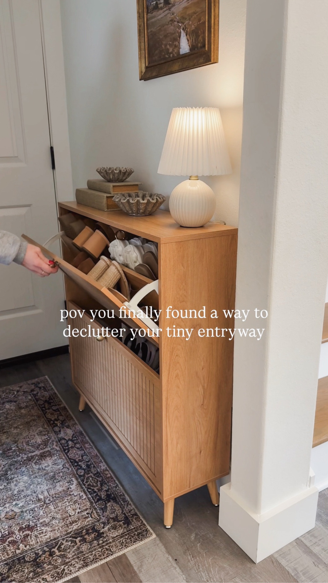 This beautiful cabinet holds up to 16 pairs of shoes and is only 7” deep, making it the perfect storage solution for small spaces! I replaced the original knobs with these beautiful brushed gold ones and added hidden book storage and trinket dishes on top. I love it so much! And now we don’t tracked shoe dirt into the house. ✨

#LTKHome #LTKmomlife
