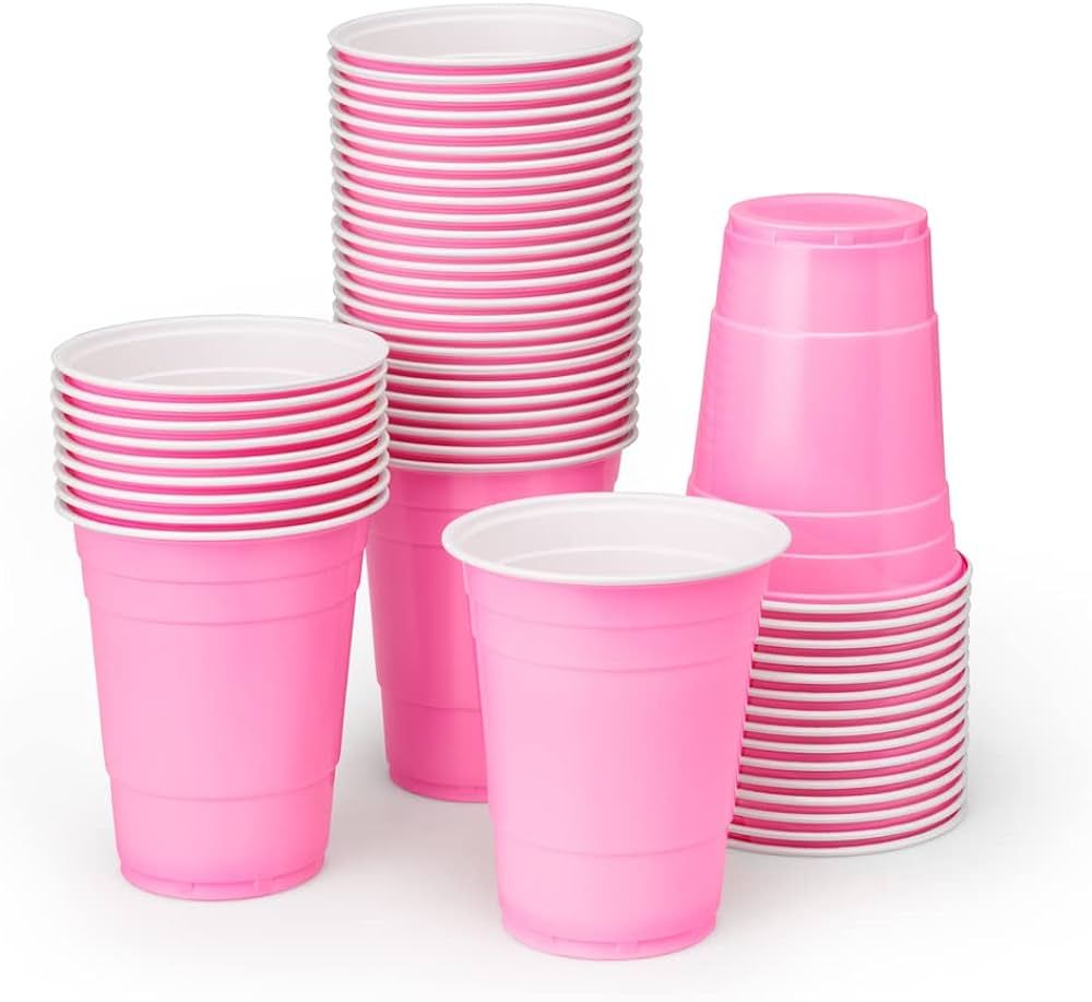 Amazon.com: xo, Fetti Party Decorations Pink Plastic Cups - 50 Matte Disposable 16 oz Cups | Bach... | Amazon (US)