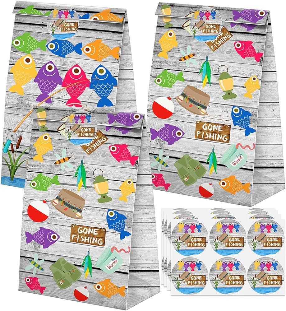 Fishing Party Favors Candy Bags with Stickers - Gone Fishing Goodie Gift Treat Bags - Fishing The... | Amazon (US)