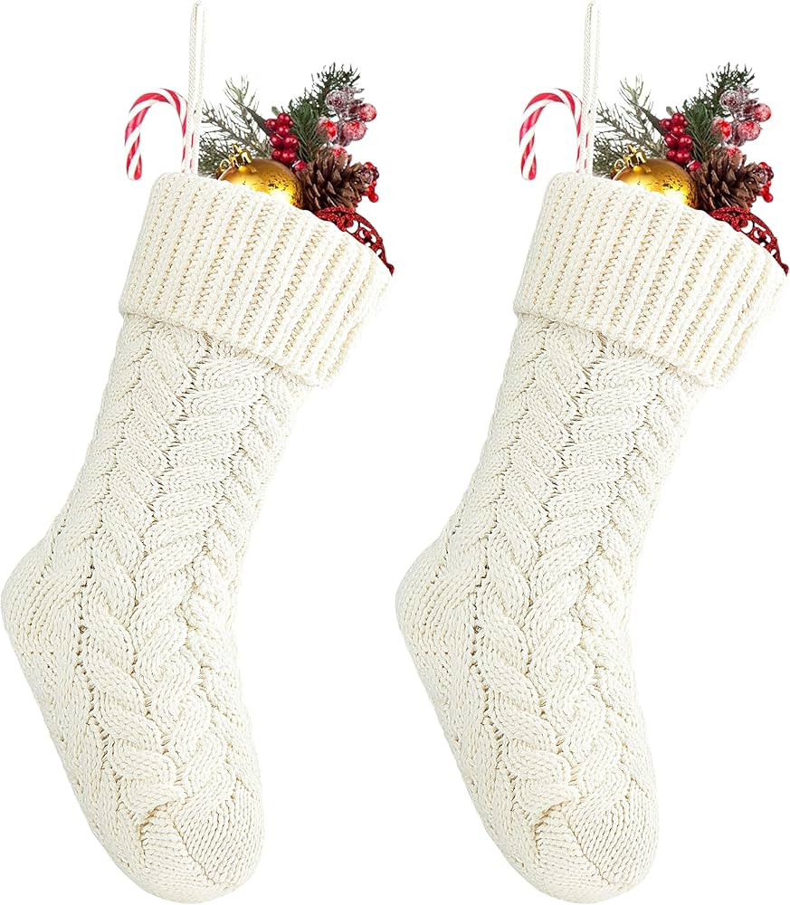 Fesciory 18 Inches Christmas Stockings Bulk, 2 Pack Large Size Cable Knitted Fireplace Hanging St... | Amazon (US)