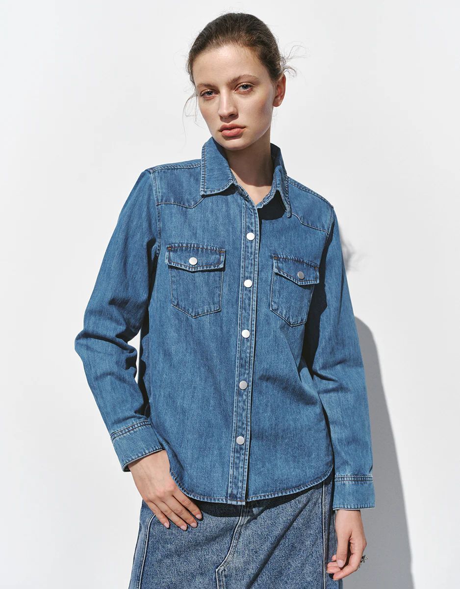 Loose Denim Shirt With Pressed Buttons | Urban Revivo