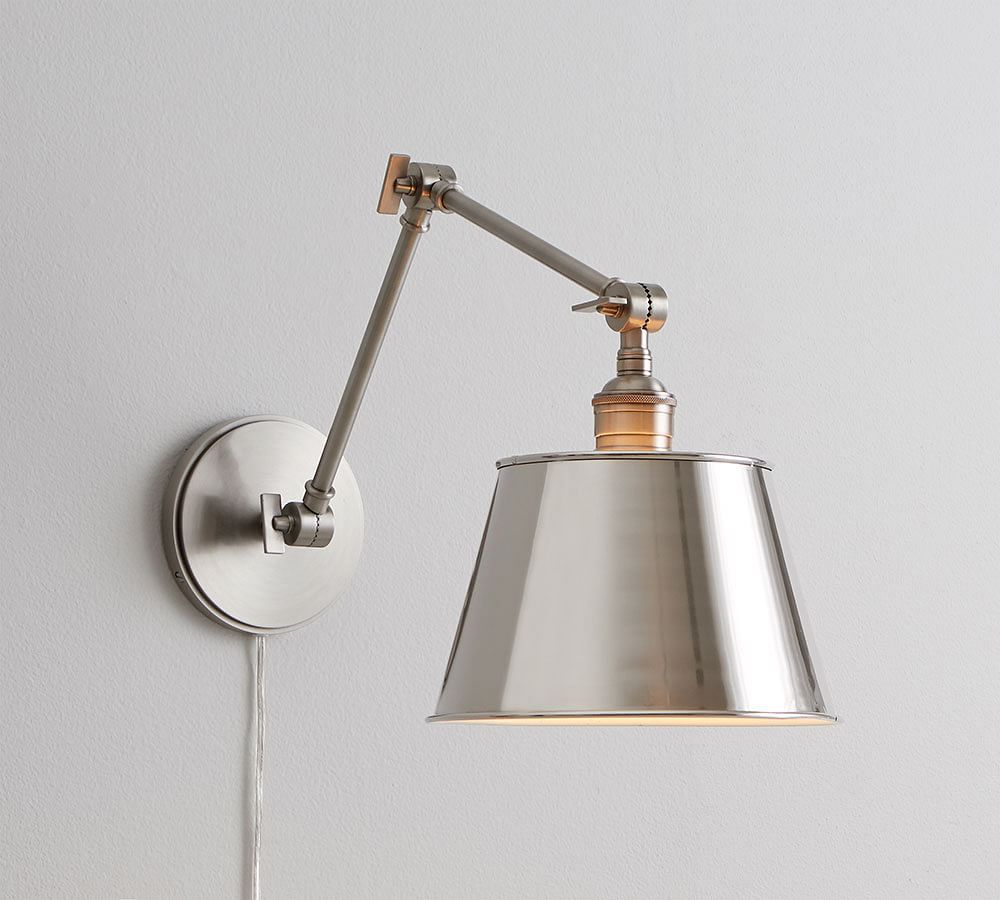 Articulating Arm Tapered Metal Shade Plug-In Sconce | Pottery Barn (US)