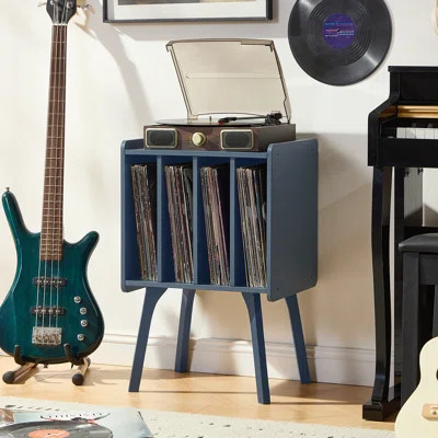 Record Player Stand,Vinyl Record Storage Table With 4 Cabinet Up To 100 Albums,Mid-Century Turntable Stand With Wood Legs,Vinyl Holder Display Shelf F | Wayfair North America