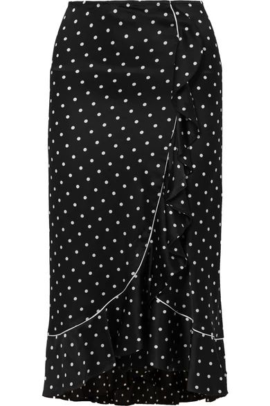 GANNI - Dufort Ruffled Polka-dot Silk-blend Satin Skirt - Black | NET-A-PORTER (UK & EU)