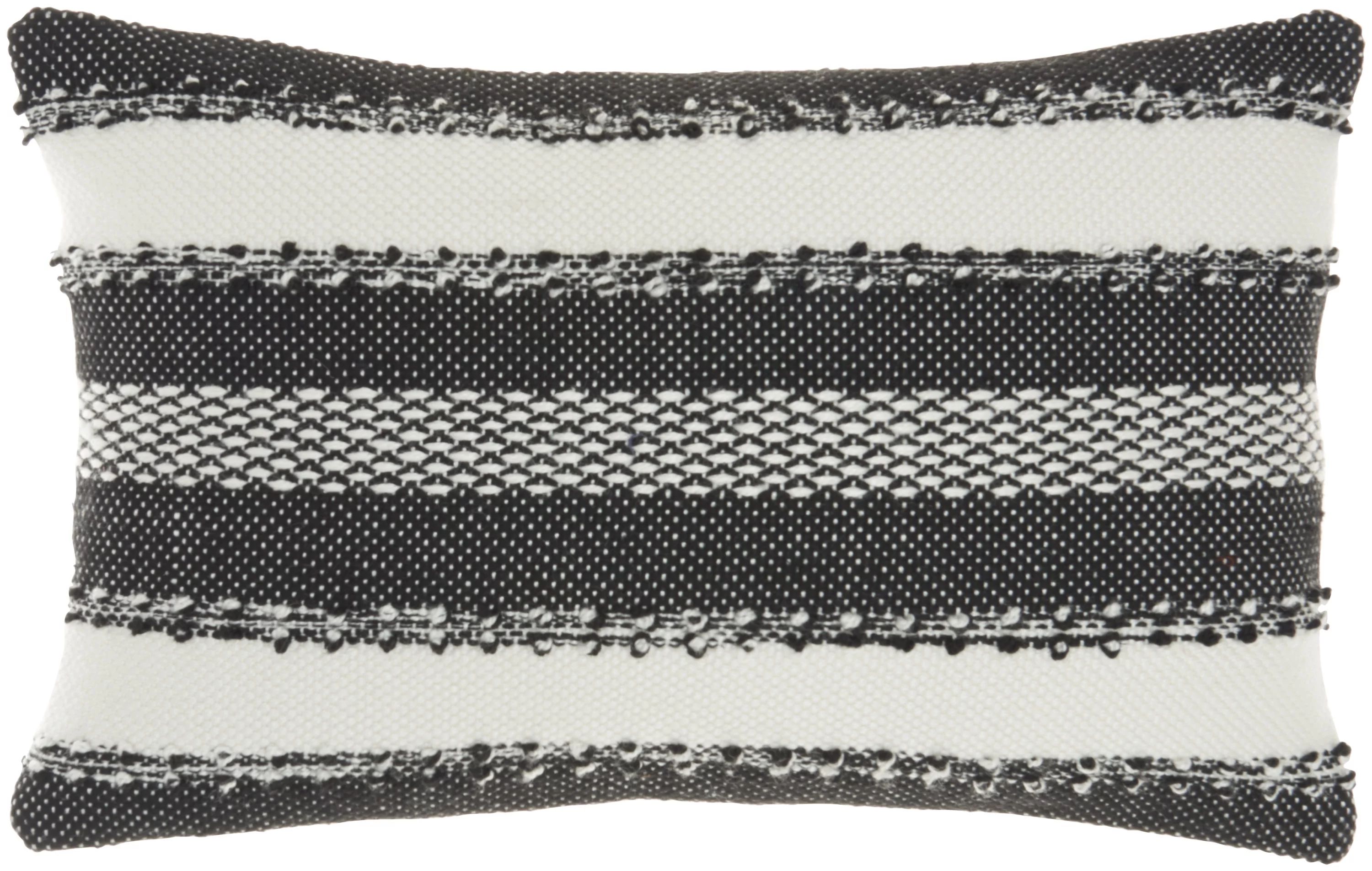 Mina Victory Fabric Woven Stripes & Dots Outdoor Throw Pillow in Black/Ivory | Walmart (US)