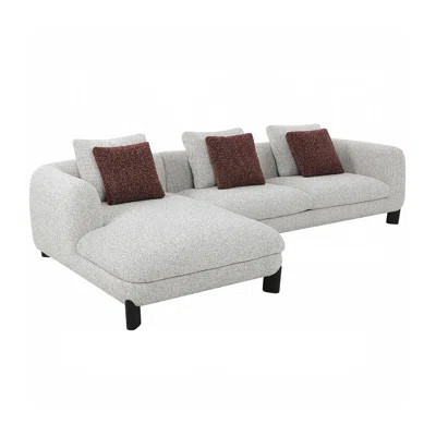 Tweed Upholstered Sectional Sofa With 3 Pillows In Beige | Wayfair North America