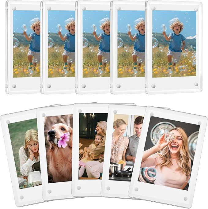 10 Pack Acrylic Polaroid Refrigerator Magnet Picture Frames, Clear Mini Frames for Instant Photos... | Amazon (US)
