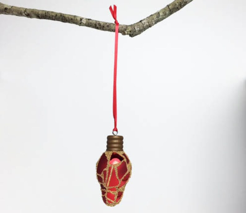 Red Mosaic Christmas Lightbulb Ornament, Glass Ornament, Retro Lightbulb, Metallic Glass, Trim th... | Etsy (US)