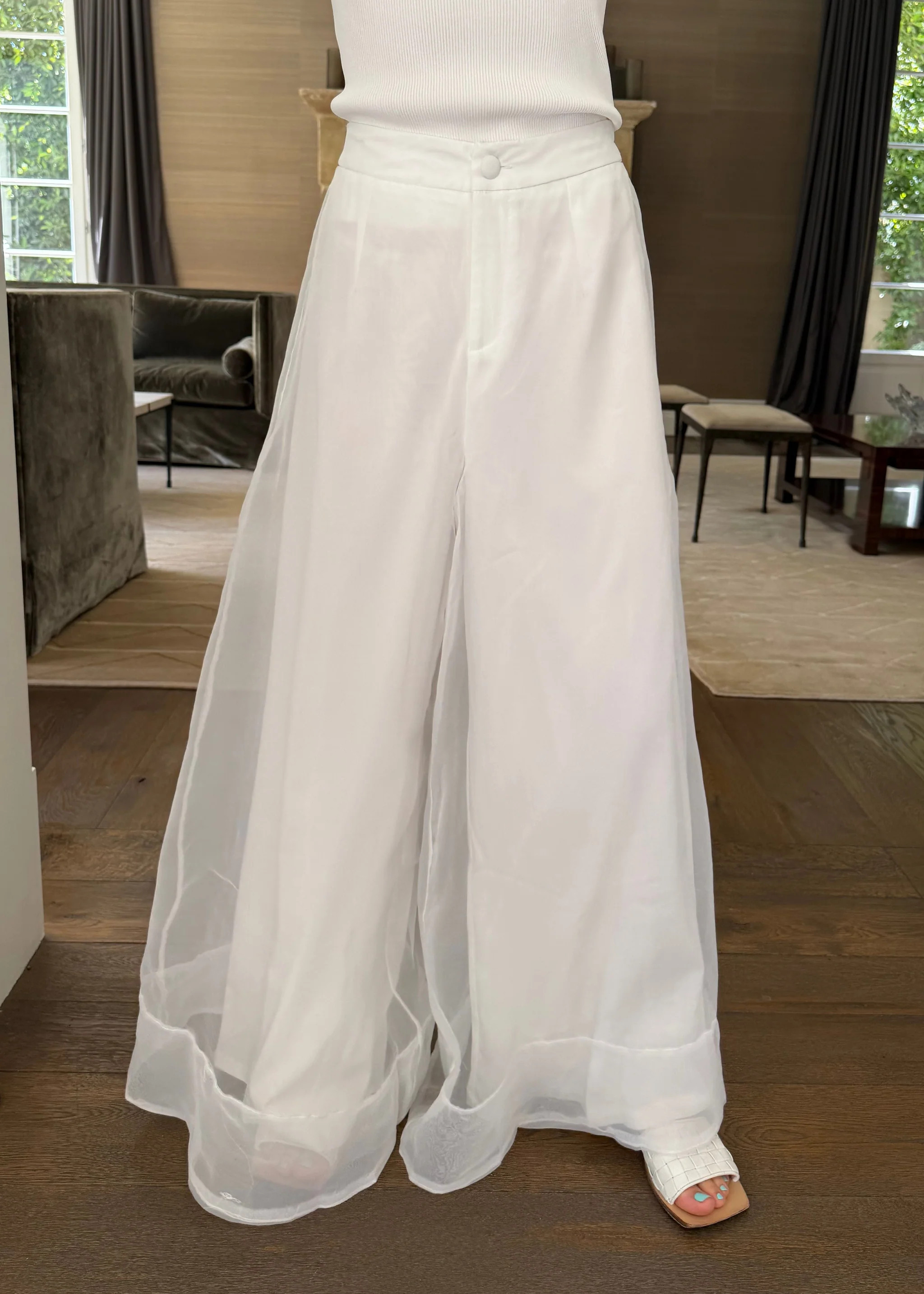 Isaiah Tulle Cropped Wide Leg Pants - White | Benaar La