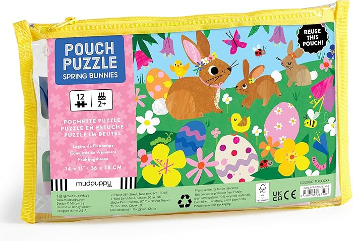 Mudpuppy Spring Bunnies – 12 Piece Puzzle with Reusable Zipper Pouch Featuring Colorful and Fun... | Amazon (US)