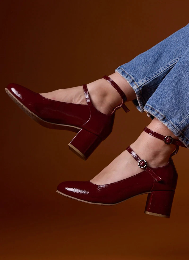 Rouen Patent Leather Mary Jane Shoes - Burgundy | Joanie