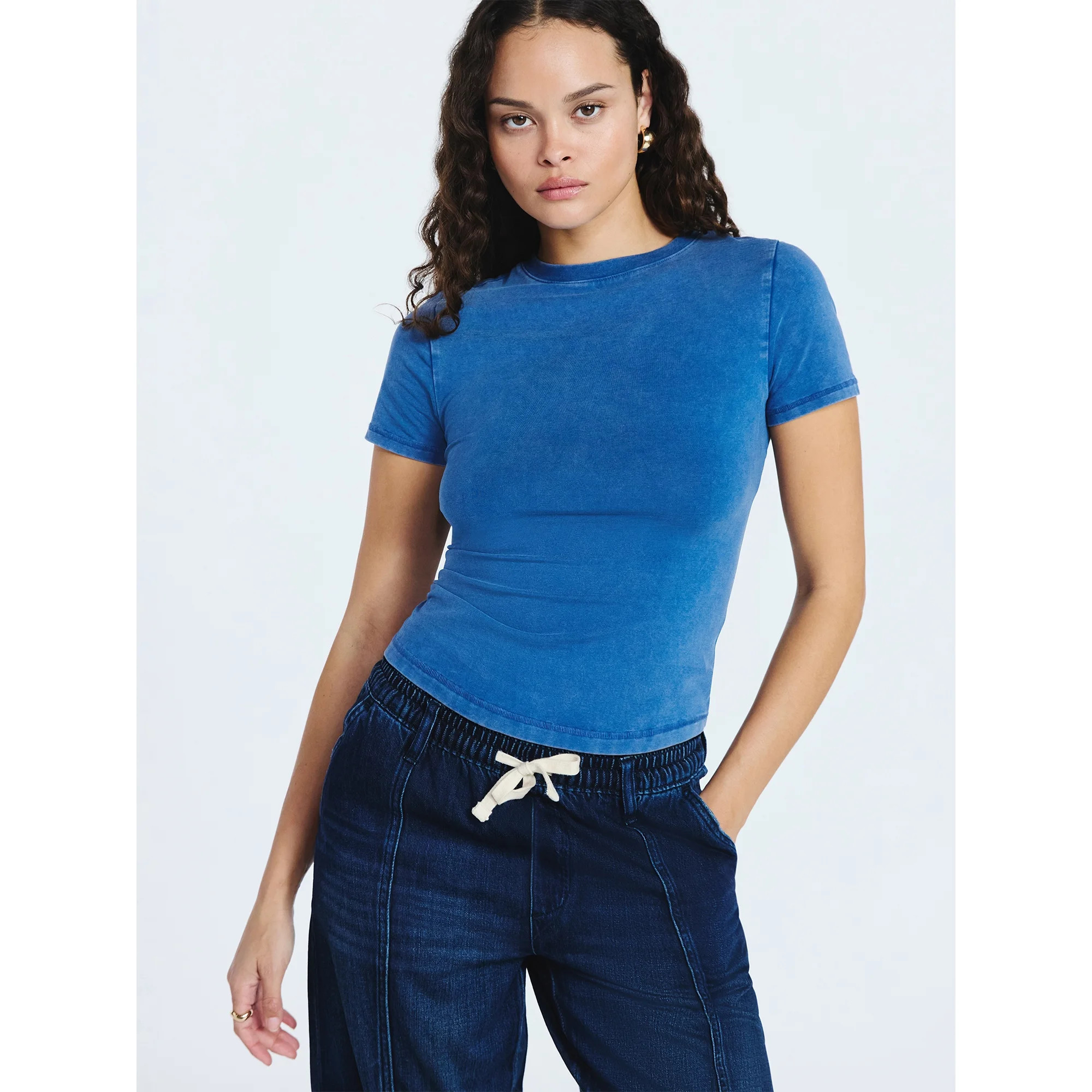 Scoop Women's Stretch Cotton Blend Baby Tee with Short Sleeves, Sizes XS-XXL | Walmart (US)