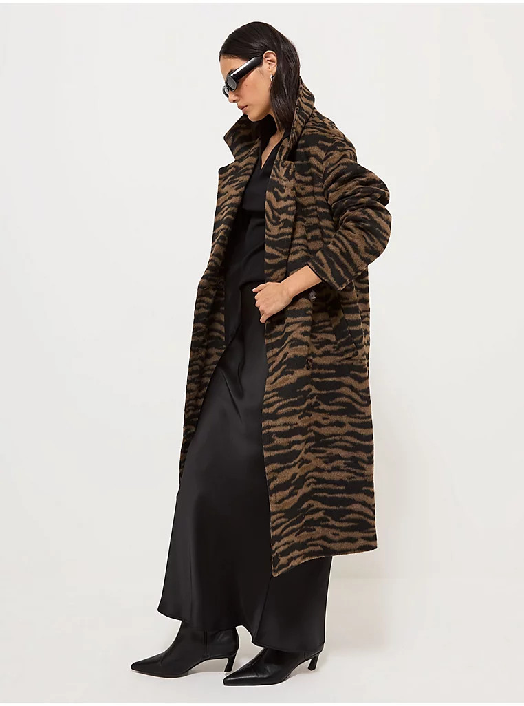 Tiger Print Longline Button Front Formal Coat | George at ASDA