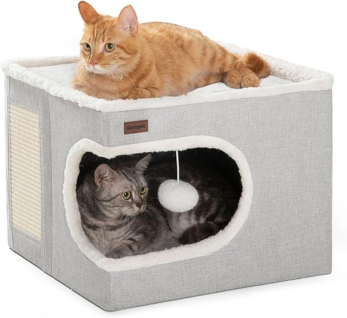 Cat Bed for Indoor Cats Cube House, Covered Cat Cave Beds & Furniture with Scratch Pad and Hideaw... | Amazon (US)
