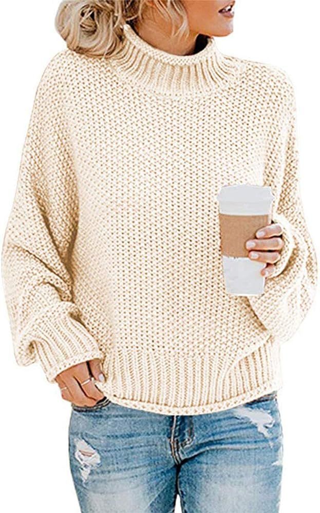 Womens Turtleneck Knit Sweaters Casual Chunky Pullover Long Sleeve Loose Jumper Tops | Amazon (US)