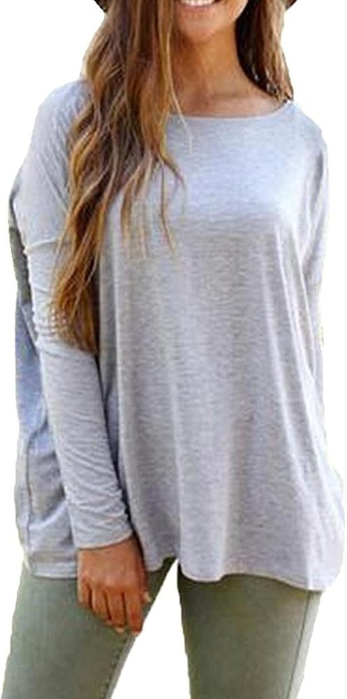 David Collection Long Sleeve Womens Missy Plus Size Soft Tops Loose Fit Basic T Shirt | Amazon (US)