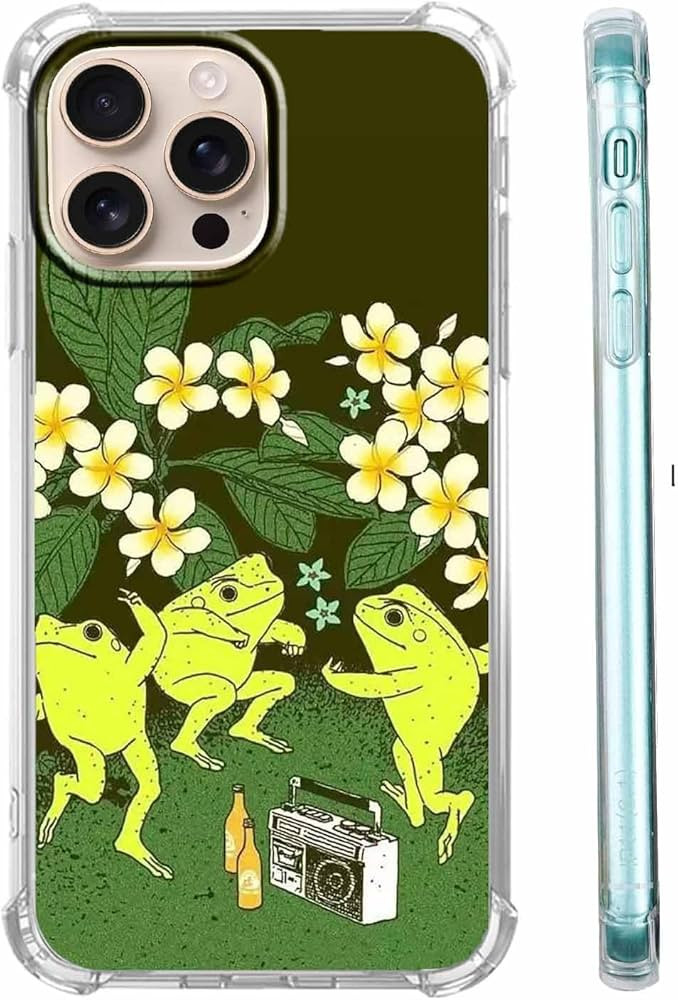 Dancing Frogs Case for iPhone 16 Pro Max, Hippie Frogs Party Pattern Phone Case,Soft TPU Bumper C... | Amazon (US)