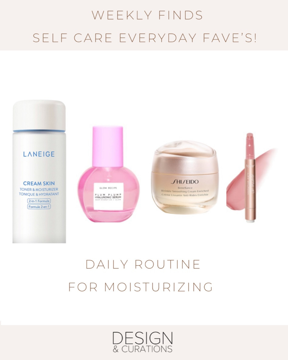 Everyday daily skin care favorites!
Toner, serum, moisturizer, and lip balm! These four are my go to ones! 
Shiseido, Glow Recipe, Laneige, Tarte lip plump! 

#LTKbeauty #LTKGiftGuide #LTKunder50