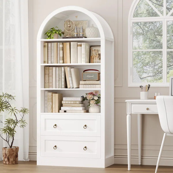 69.7"H Arched Bookcase With 2 Drawers | Wayfair North America