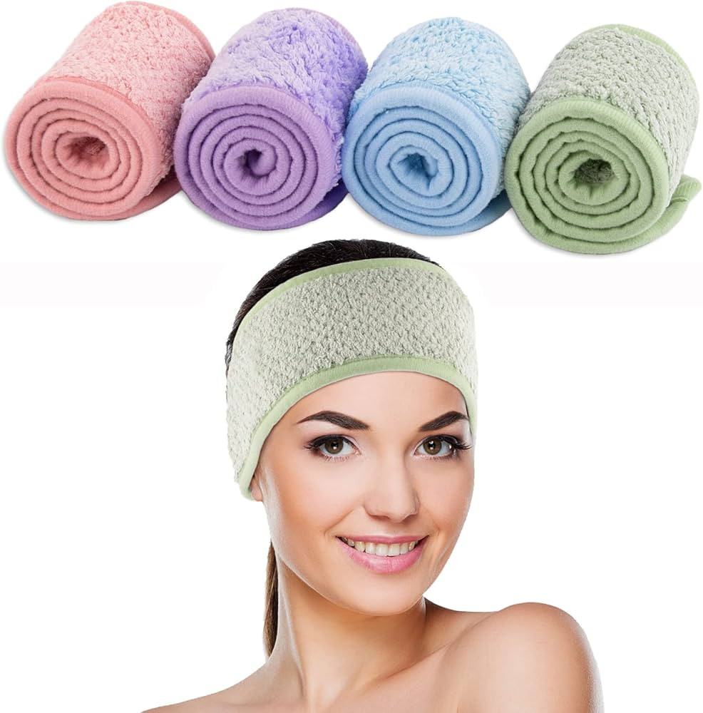 Whaline 4Pcs Spa Facial Headband Super Absorption Makeup Hair Wrap Adjustable Coral Fleece Hair B... | Amazon (US)