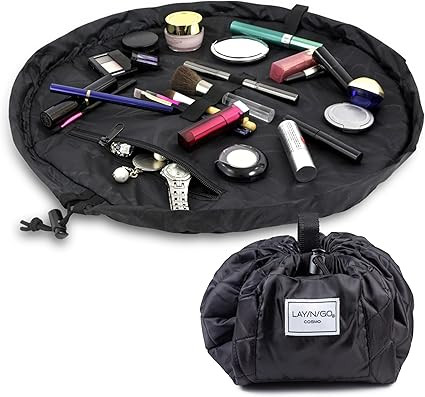 Lay-n-Go Cosmo Layflat Drawstring Cosmetic & Makeup Bag Organizer - Portable Drawstring Bag w/Zip... | Amazon (US)