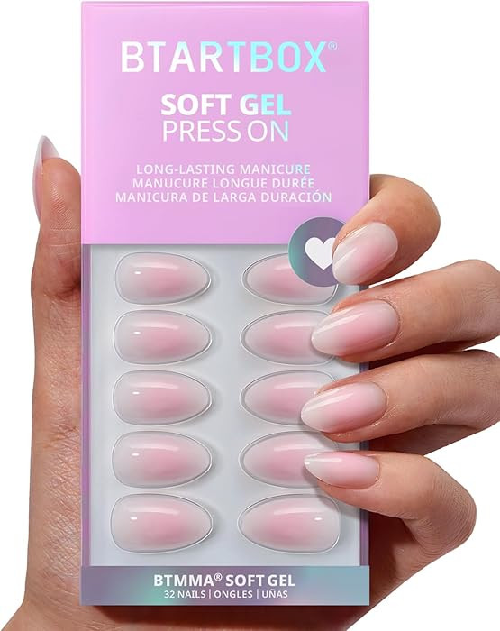 BTArtbox Press On Nails Short - Pink Ombre Almond Press On Nails with Glue for Women, Opaque Soft... | Amazon (US)