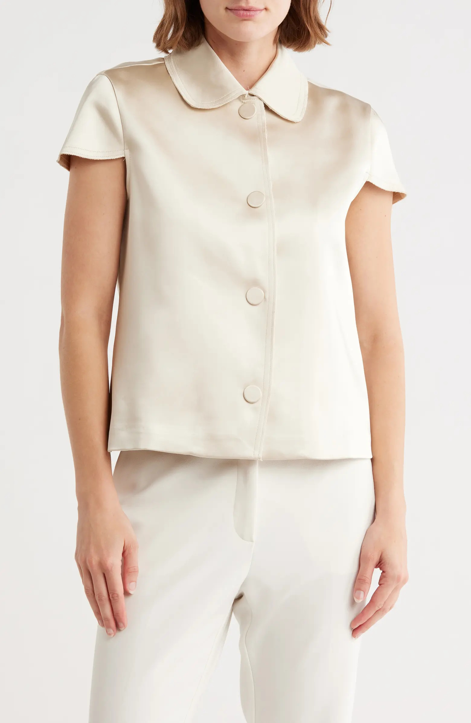JASON WU Collar Short Sleeve Satin Button-Up Shirt | Nordstromrack | Nordstrom Rack