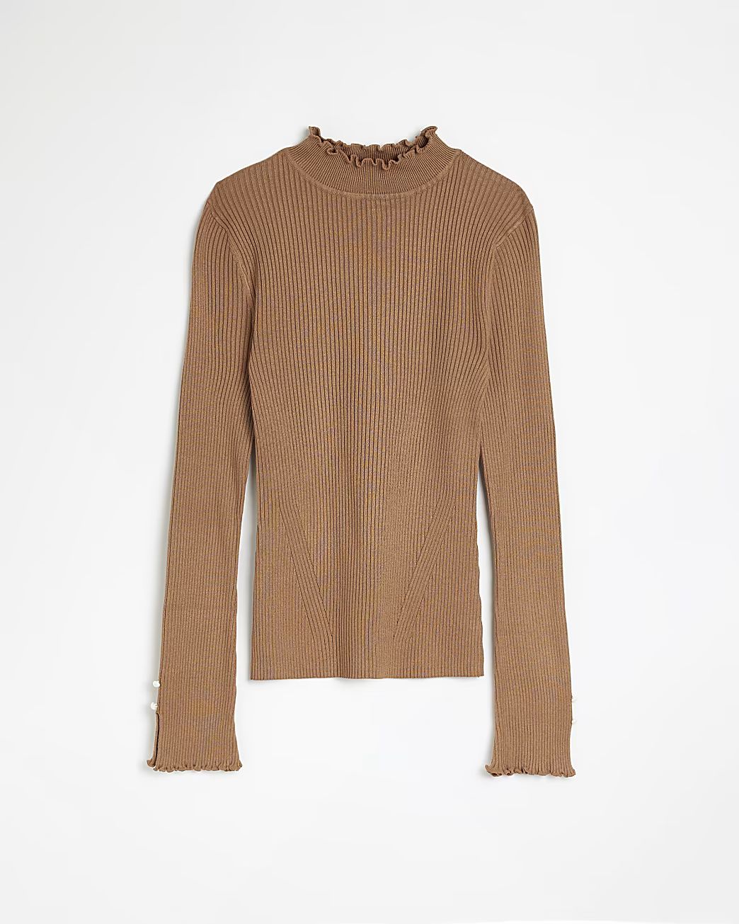 Brown knitted frill top | River Island (UK & IE)