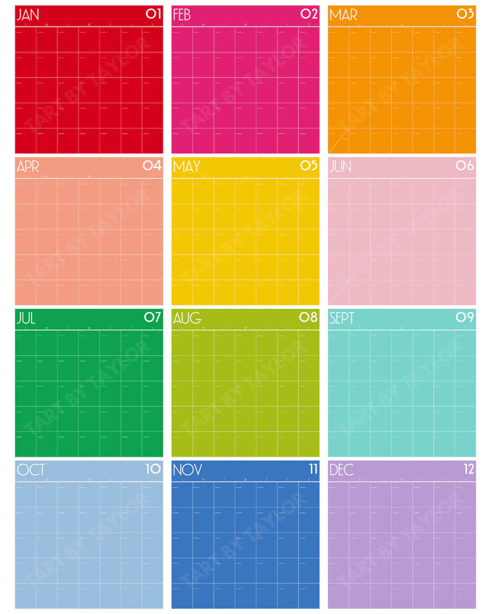 Rainbow Calendar Digital Files | Tart By Taylor