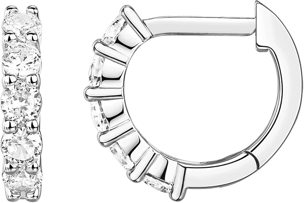PAVOI 14K Gold Plated 925 Sterling Silver Post Pave Cubic Zirconia Huggie Hoop Earrings for Women | Amazon (US)